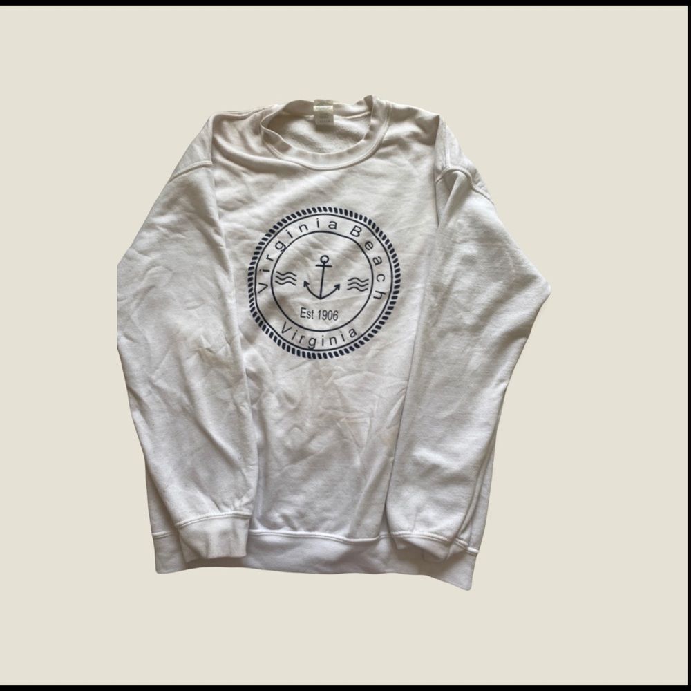 White navy crewneck from Virginia Beach
